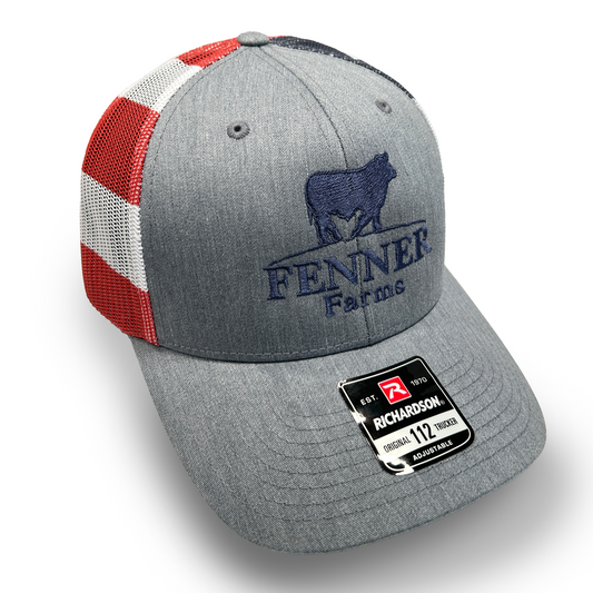 Richardson 112 - Heather Gray/ Royal Blue/ American Flag